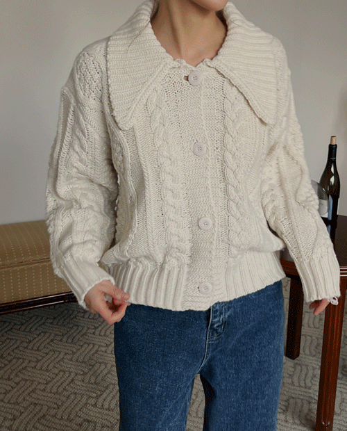 Big collar wool cardigan ( 3color )